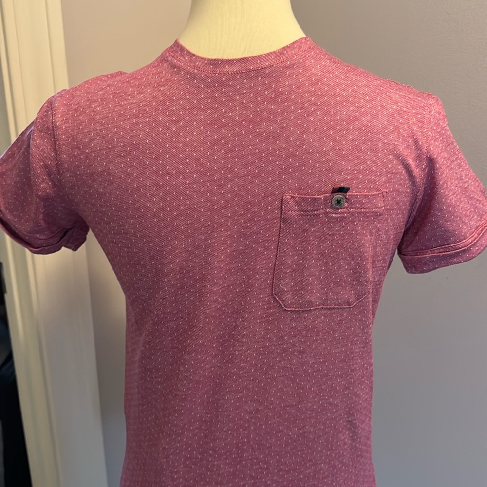 Ted Baker 1 / 2 Extra Small Pink & White Polka Dot Short Sleeve Tee With Pocket